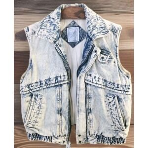 Vintage Acid Wash Jean Jacket Expeditions Denim Coat 80s Style Bomber Size Large